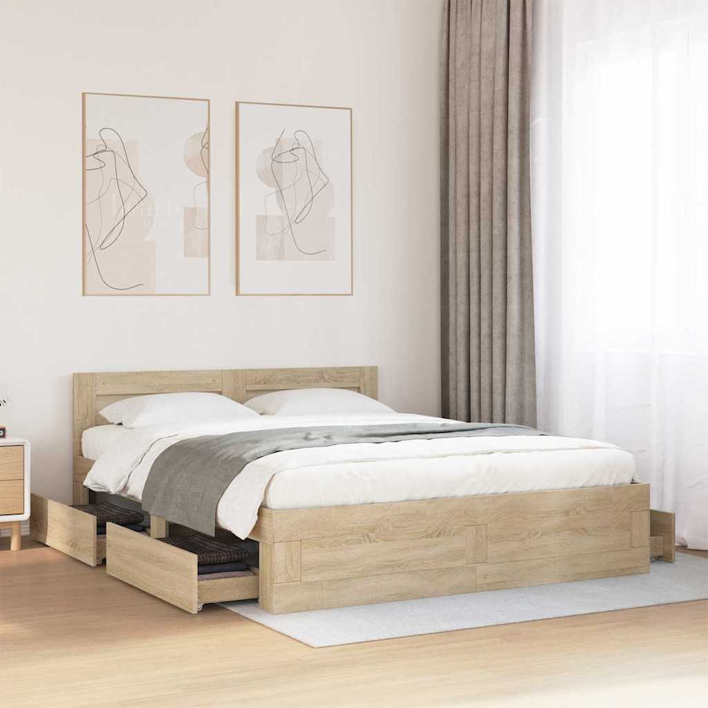 Sengestel med skuffe 2 pcs Sonoma 153 x 203 cm Konstrueret træ