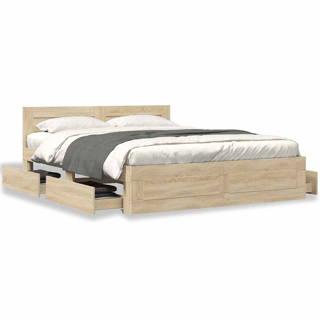 Sengestel med skuffe 2 pcs Sonoma 153 x 203 cm Konstrueret træ