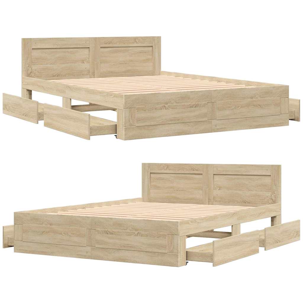 Sengestel med skuffe 2 pcs Sonoma 153 x 203 cm Konstrueret træ