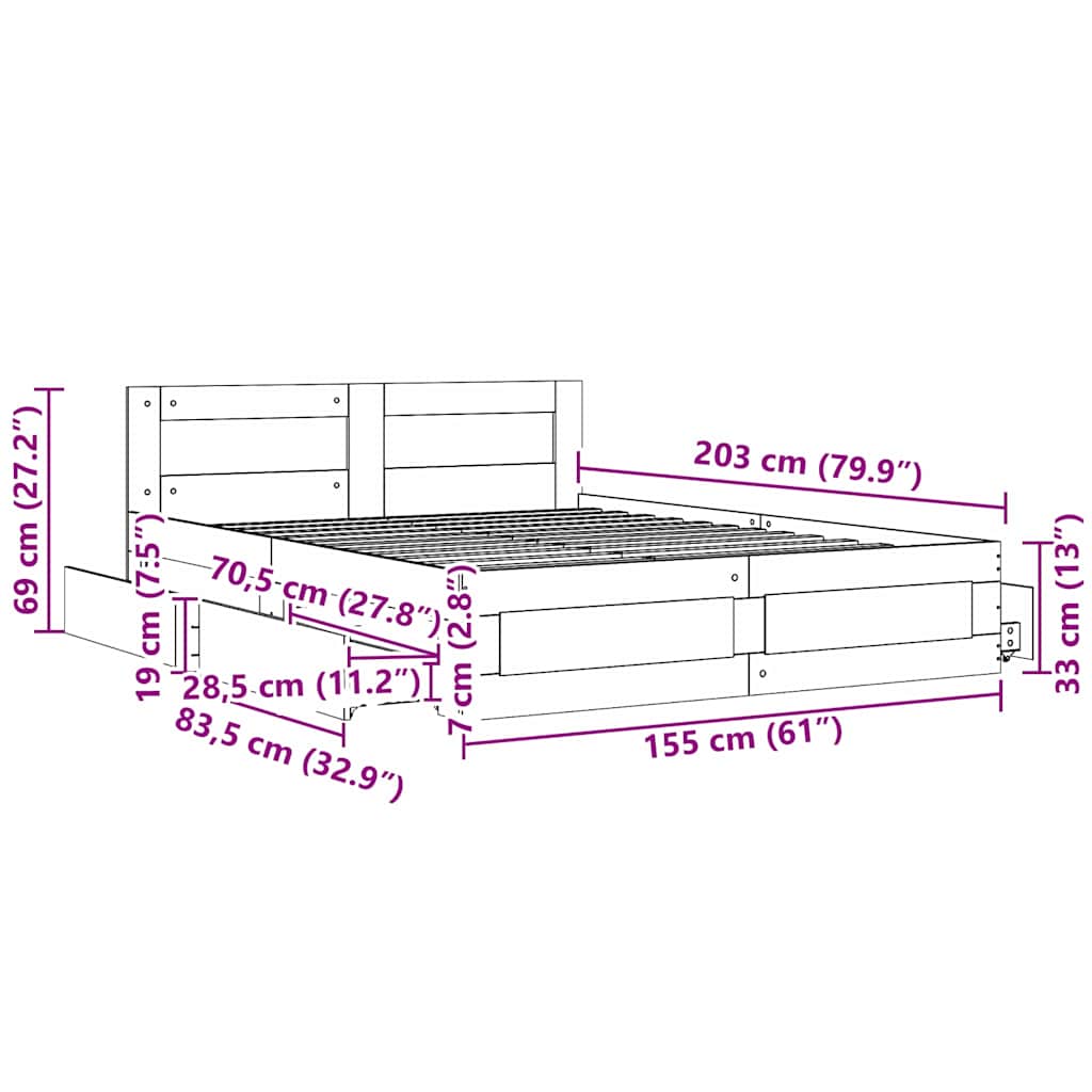 Sengestel med skuffe 2 pcs Sonoma 153 x 203 cm Konstrueret træ