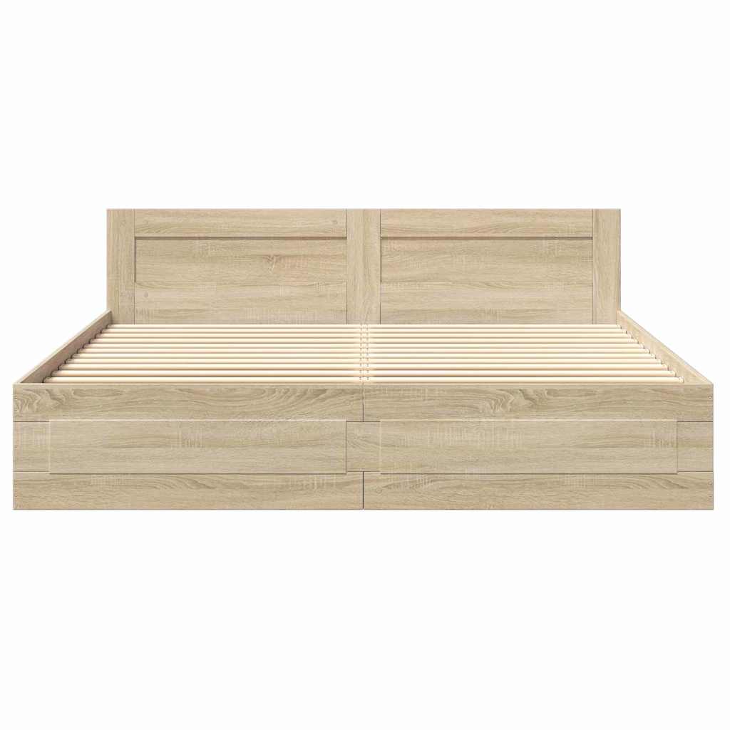 Sengestel med skuffe Sonoma 193 x 203 cm Konstrueret træ