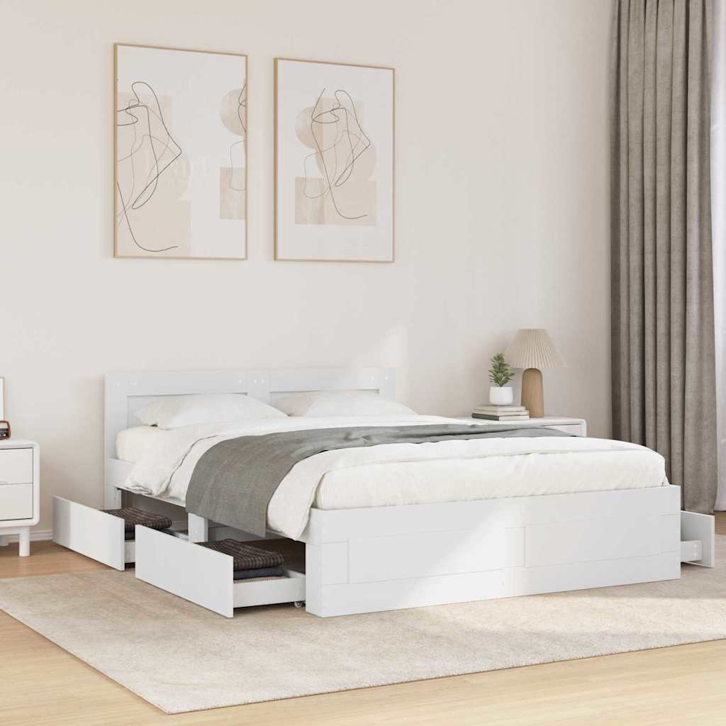 Sengestel med skuffe Hvid 137 x 188 cm Konstrueret træ