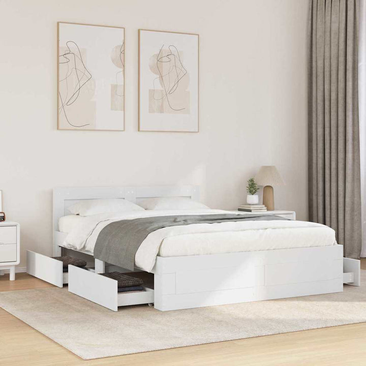 Sengestel med skuffe Hvid 137 x 188 cm Konstrueret træ