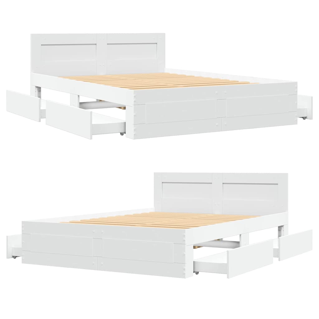 Sengestel med skuffe Hvid 137 x 188 cm Konstrueret træ
