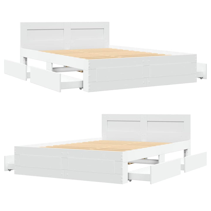 Sengestel med skuffe Hvid 137 x 188 cm Konstrueret træ