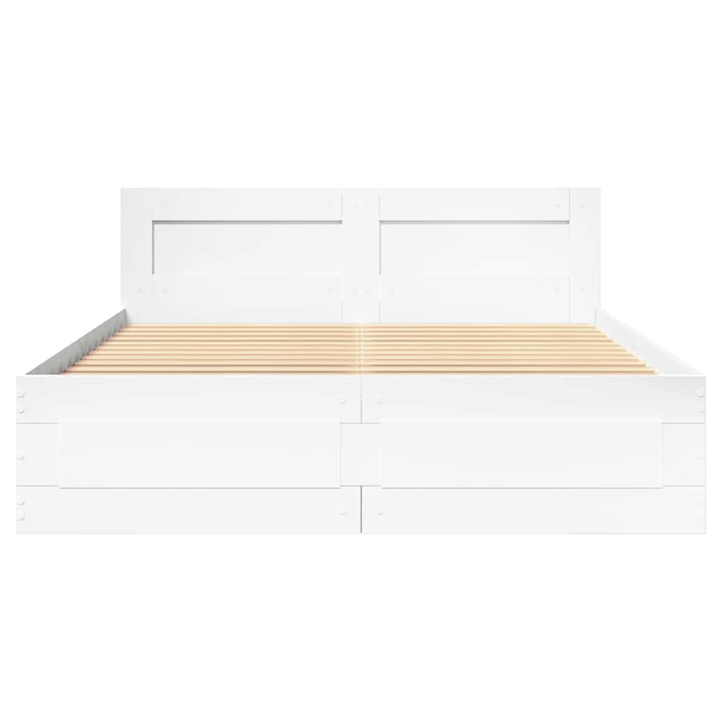 Sengestel med skuffe Hvid 137 x 188 cm Konstrueret træ