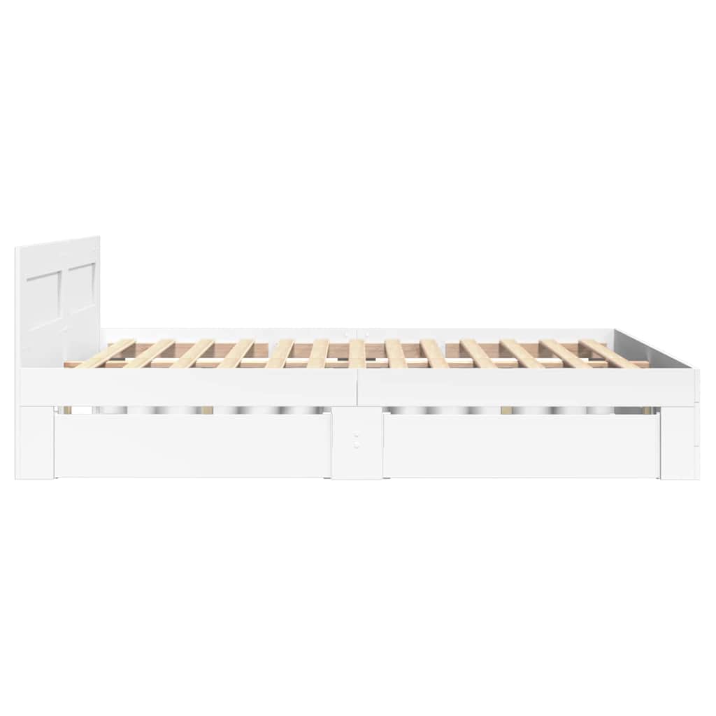 Sengestel med skuffe Hvid 137 x 188 cm Konstrueret træ