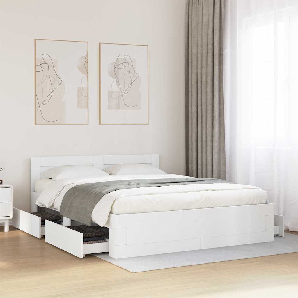 Sengestel med skuffe 2 pcs Hvid 150 x 200 cm Konstrueret træ