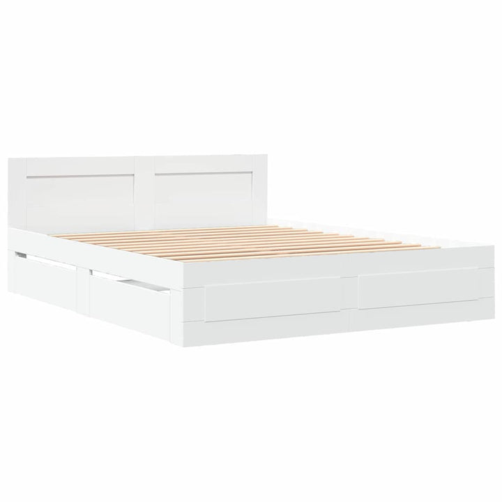 Sengestel med skuffe 2 pcs Hvid 150 x 200 cm Konstrueret træ