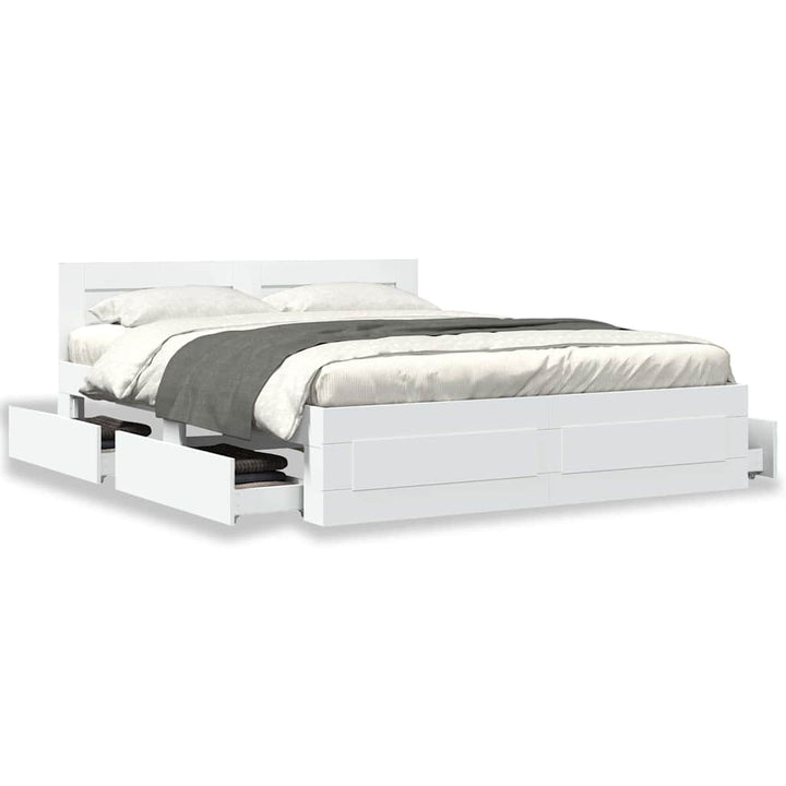 Sengestel med skuffe 2 pcs Hvid 150 x 200 cm Konstrueret træ