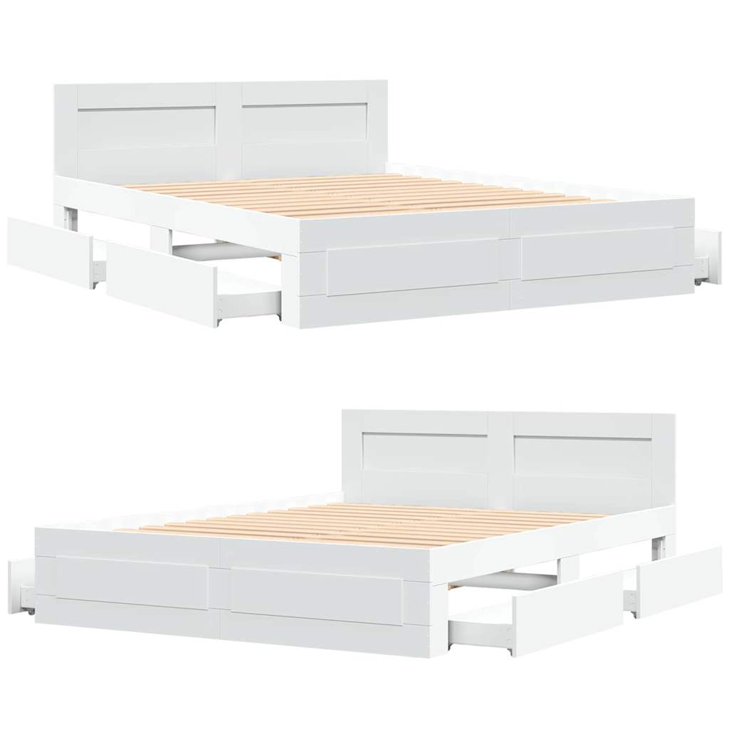 Sengestel med skuffe 2 pcs Hvid 150 x 200 cm Konstrueret træ