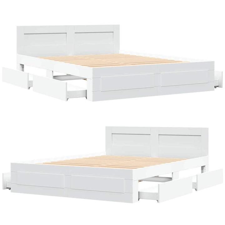 Sengestel med skuffe 2 pcs Hvid 150 x 200 cm Konstrueret træ