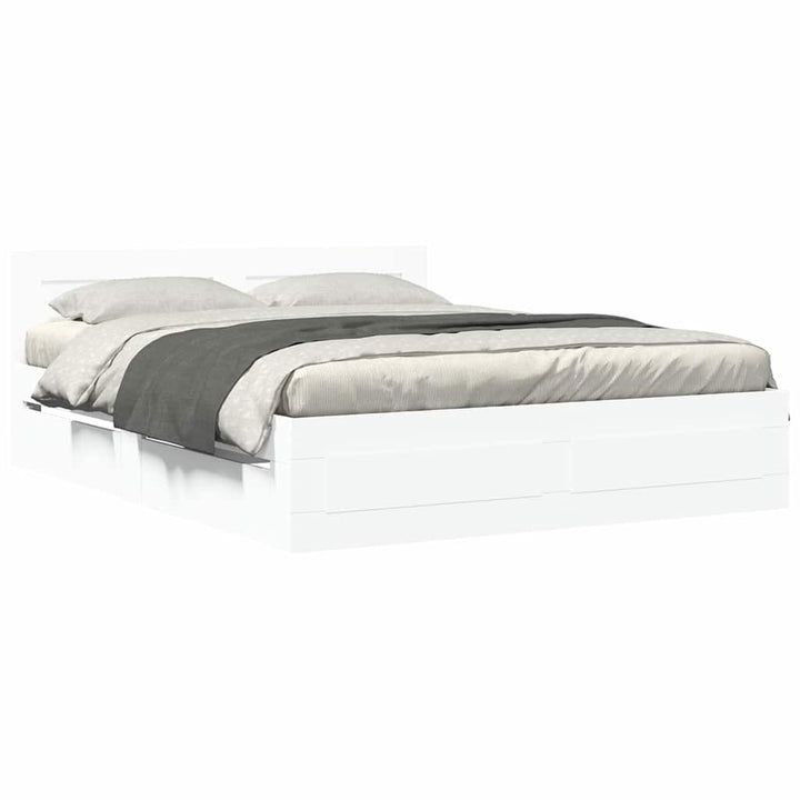 Sengestel med skuffe 2 pcs Hvid 150 x 200 cm Konstrueret træ