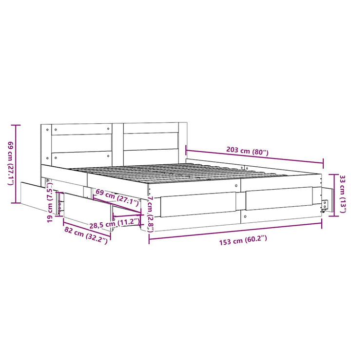 Sengestel med skuffe 2 pcs Hvid 150 x 200 cm Konstrueret træ