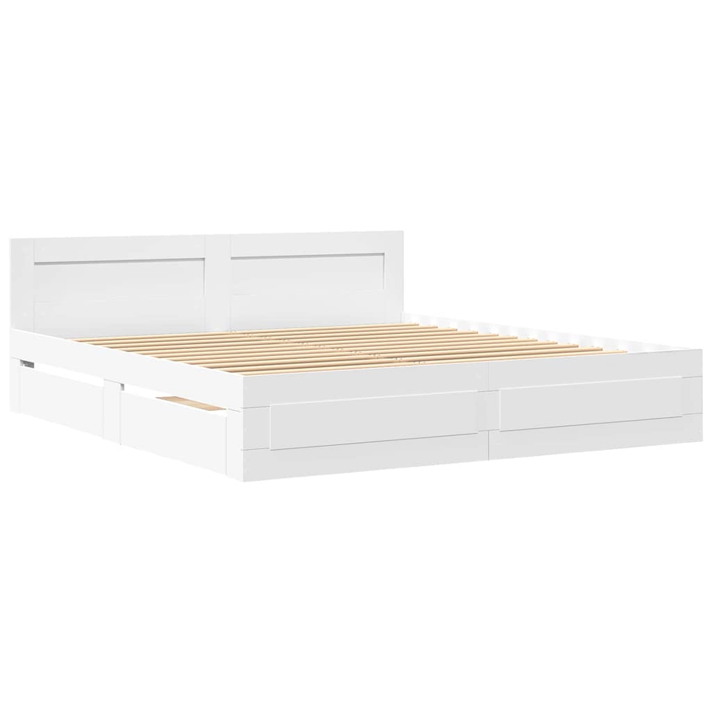 Sengestel med skuffe Hvid 193 x 203 cm Konstrueret træ