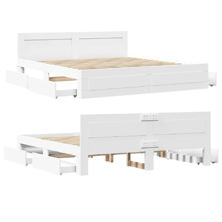 Sengestel med skuffe Hvid 193 x 203 cm Konstrueret træ