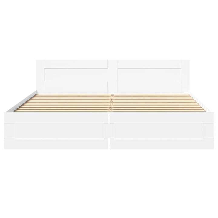 Sengestel med skuffe Hvid 193 x 203 cm Konstrueret træ