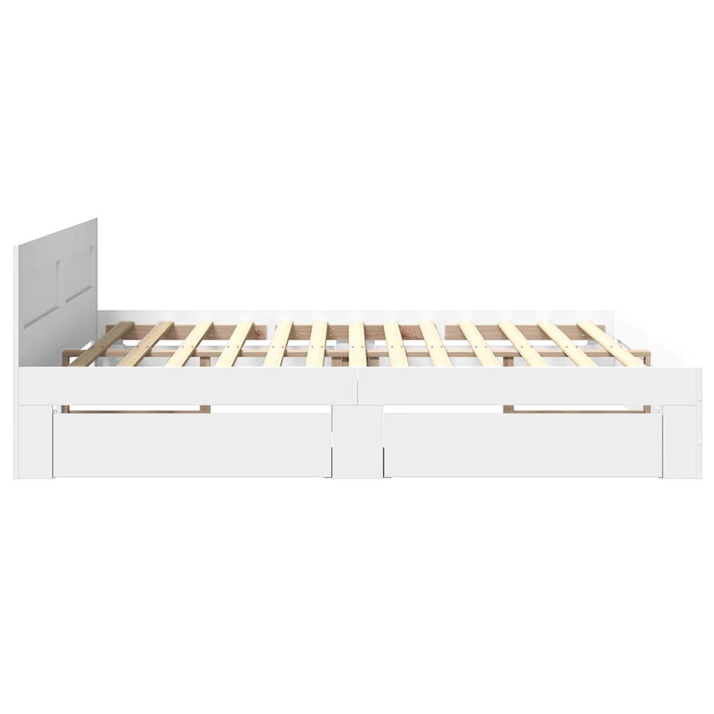 Sengestel med skuffe Hvid 193 x 203 cm Konstrueret træ