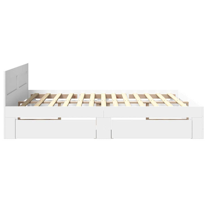 Sengestel med skuffe Hvid 193 x 203 cm Konstrueret træ