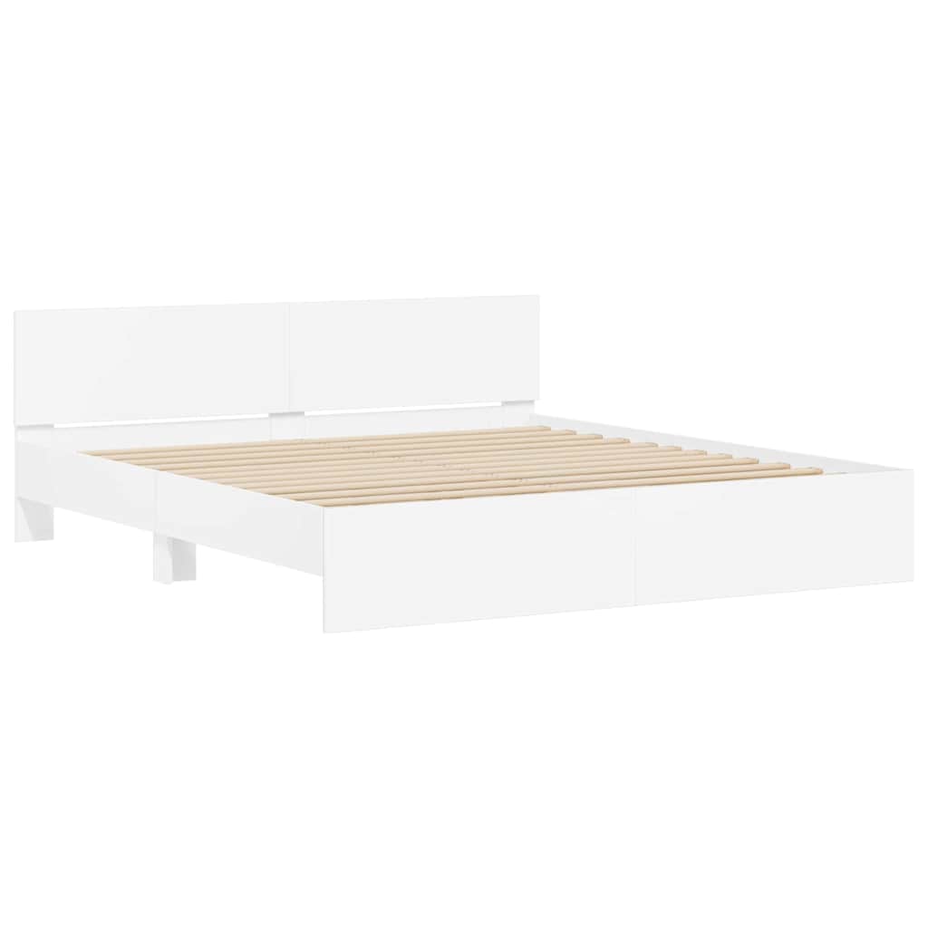 Sengestel med hovedgærde Hvid 137 x 190 cm Konstrueret træ