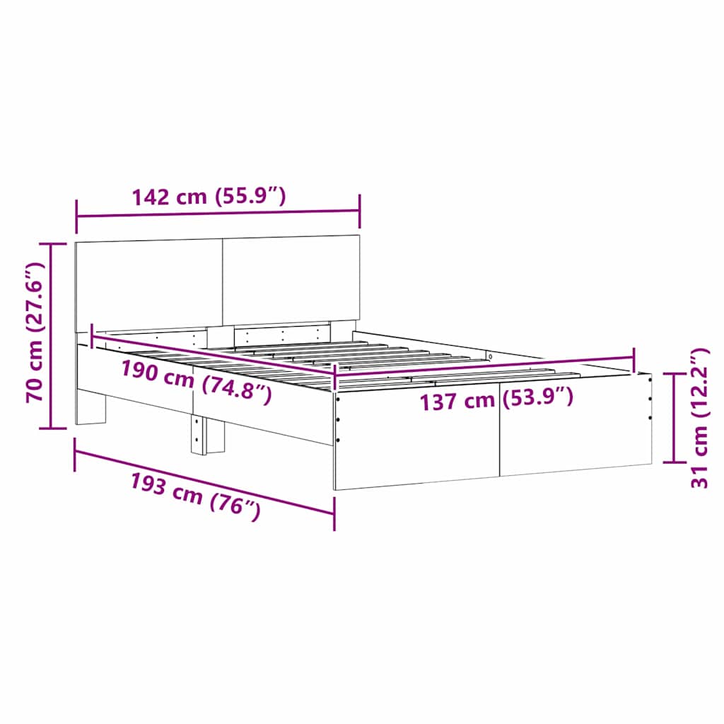 Sengestel med hovedgærde Hvid 137 x 190 cm Konstrueret træ