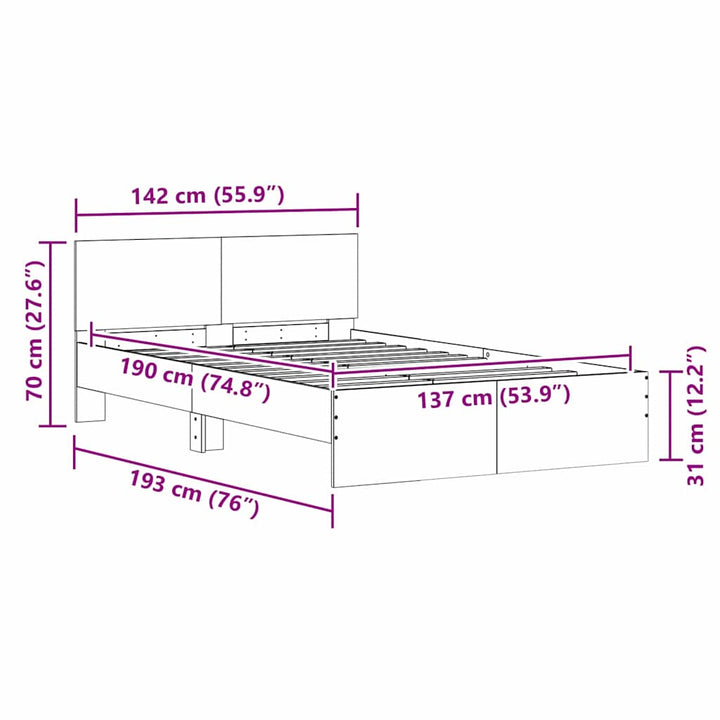Sengestel med hovedgærde Hvid 137 x 190 cm Konstrueret træ