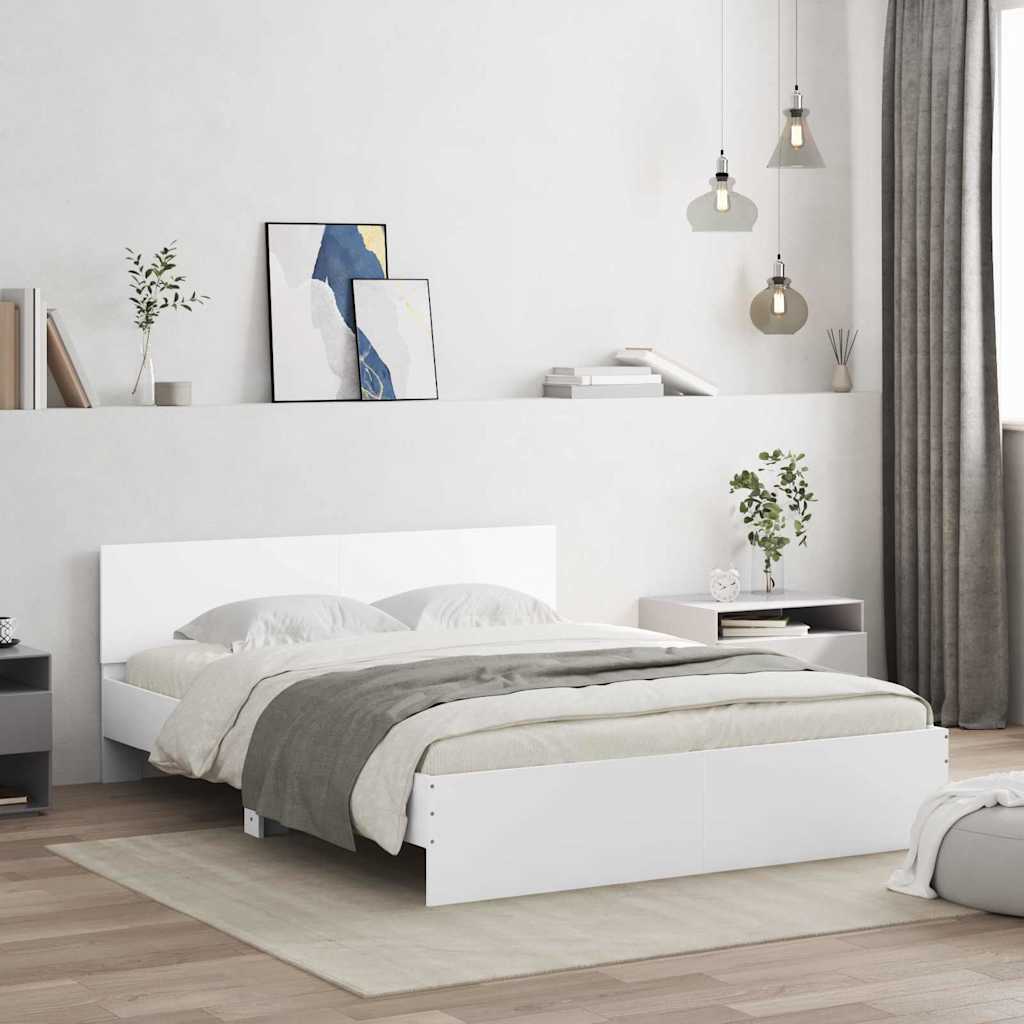 Sengestel med hovedgærde Hvid 152 x 203 cm Konstrueret træ