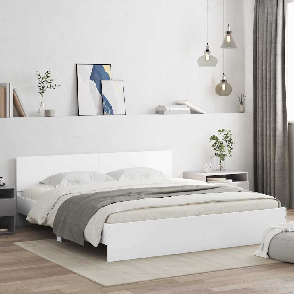 Sengestel med hovedgærde Hvid 193 x 203 cm Konstrueret træ