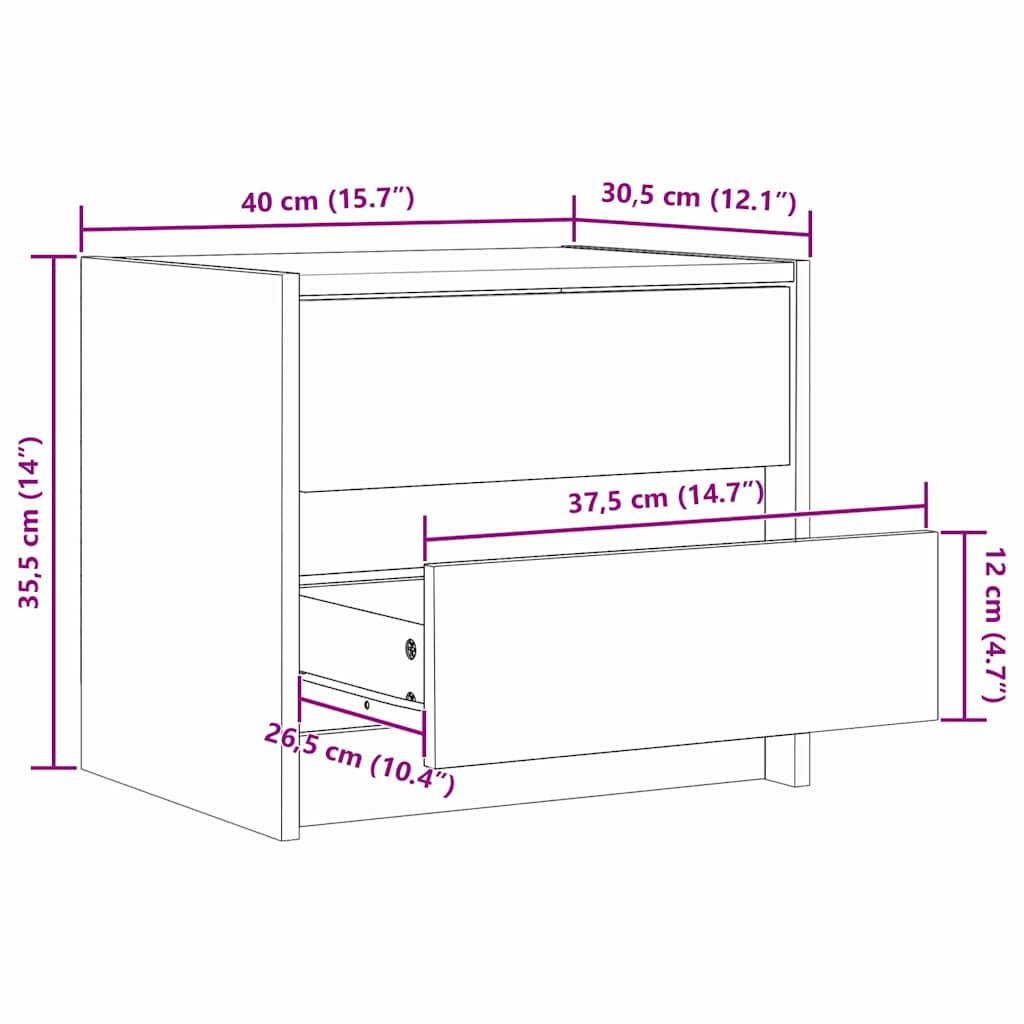 Sengeborde 2 pcs Voks brun 40 x 30.5 x 35.5 cm Fyrretræ