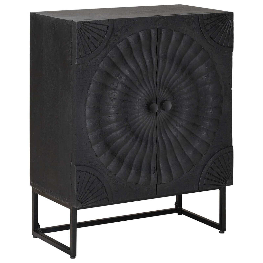 Sideboard Sort 55 x 30 x 70 cm Massivt Mango Træ og Ingeniørtræ