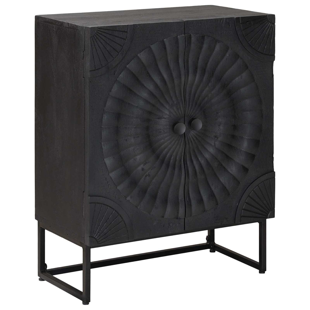 Sideboard Sort 55 x 30 x 70 cm Massivt Mango Træ og Ingeniørtræ