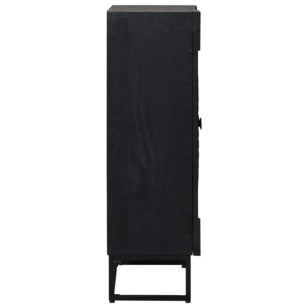 Highboard Sort 55 x 30 x 95 cm Massivt Mango Træ og Ingeniørtræ