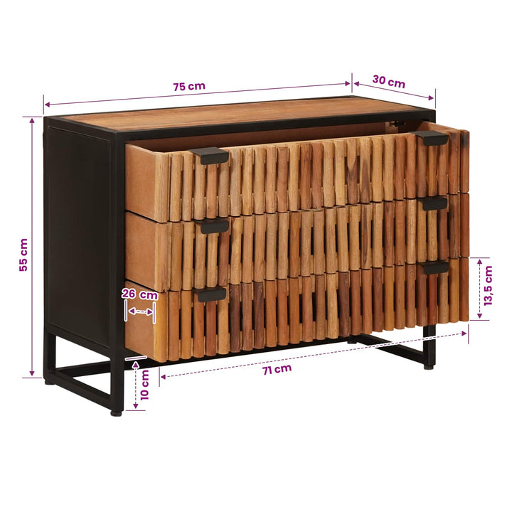 Skuffeskab 75 x 30 x 54 cm Massivt Mango Træ og Ingeniørtræ