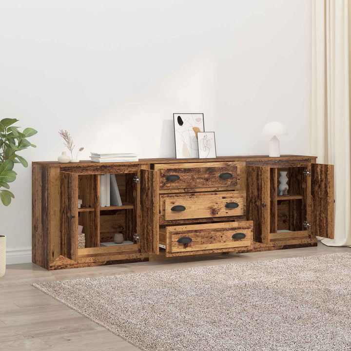 Sideboards med skuffe 3 pcs Gammelt træ 210 x 35,5 x 67,5 cm