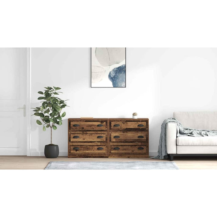 Sideboards med skuffe 2 pcs Gammelt træ 70 x 35,5 x 67,5 cm