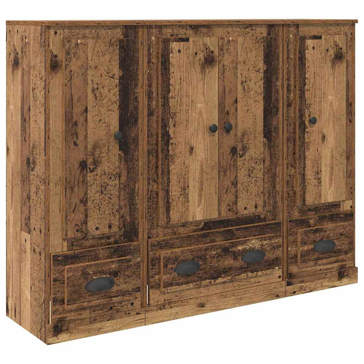Highboard med skuffe 3 pcs Gammelt træ Konstrueret træ
