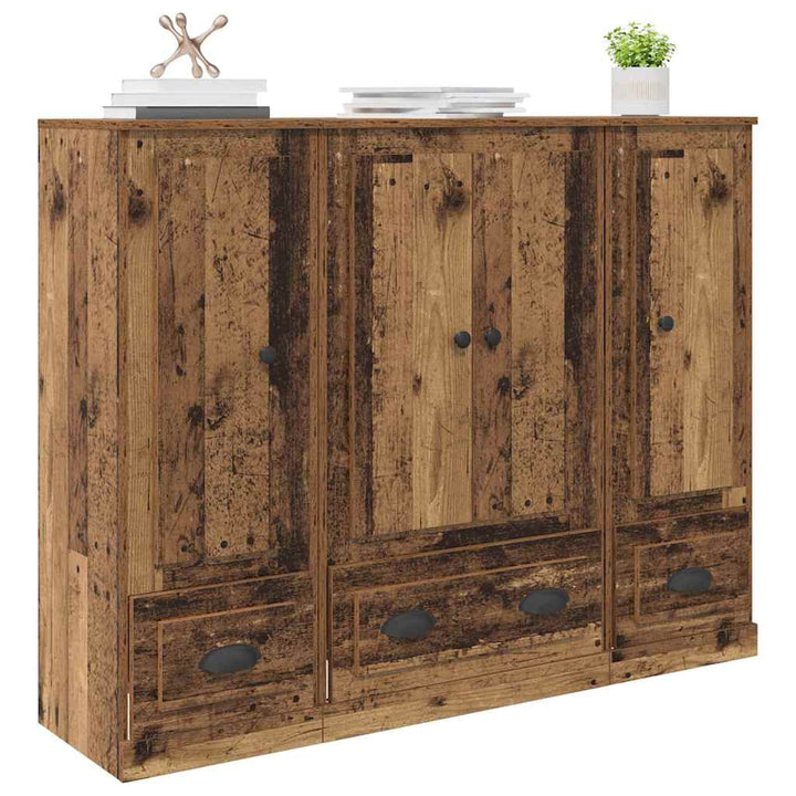 Highboard med skuffe 3 pcs Gammelt træ Konstrueret træ