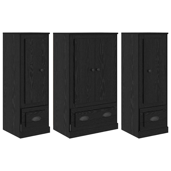 Highboard med skuffe 3 pcs Sort eg Konstrueret træ