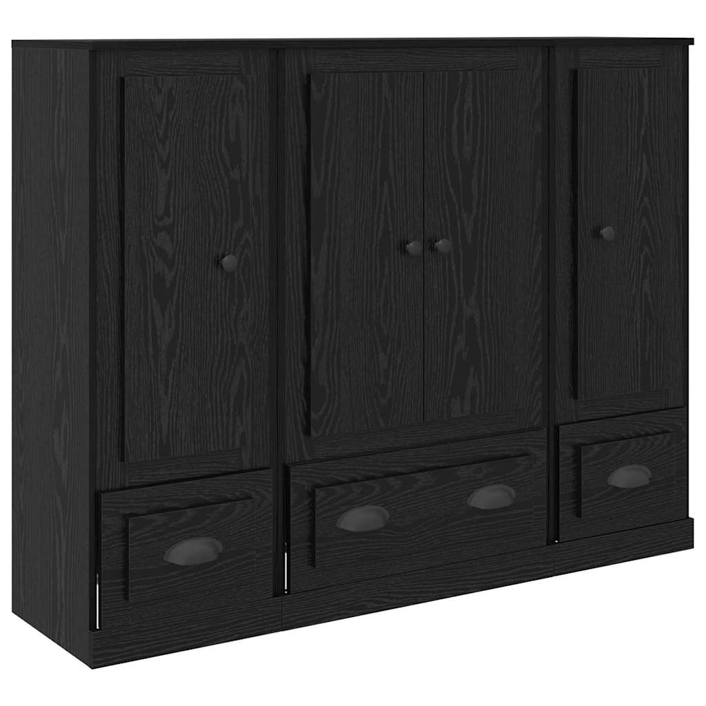 Highboard med skuffe 3 pcs Sort eg Konstrueret træ