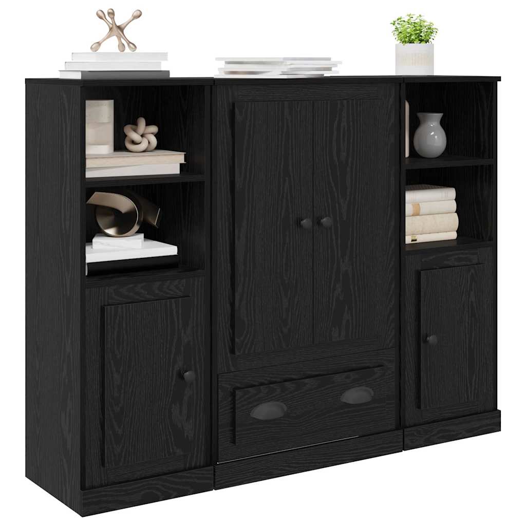 Highboard med skuffe 3 pcs Sort eg Konstrueret træ