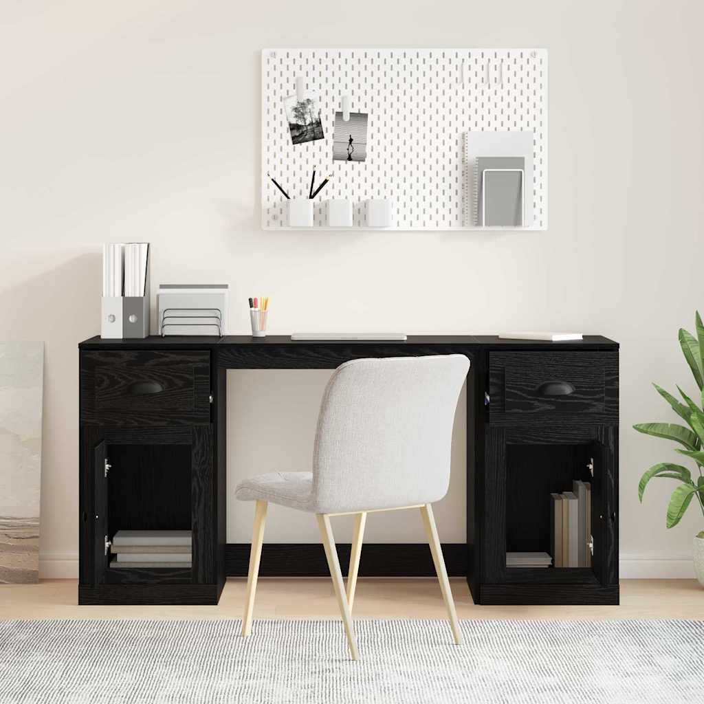 Skrivebord med skab Sort eg Konstrueret træ 154,5 x 50 x 75 cm