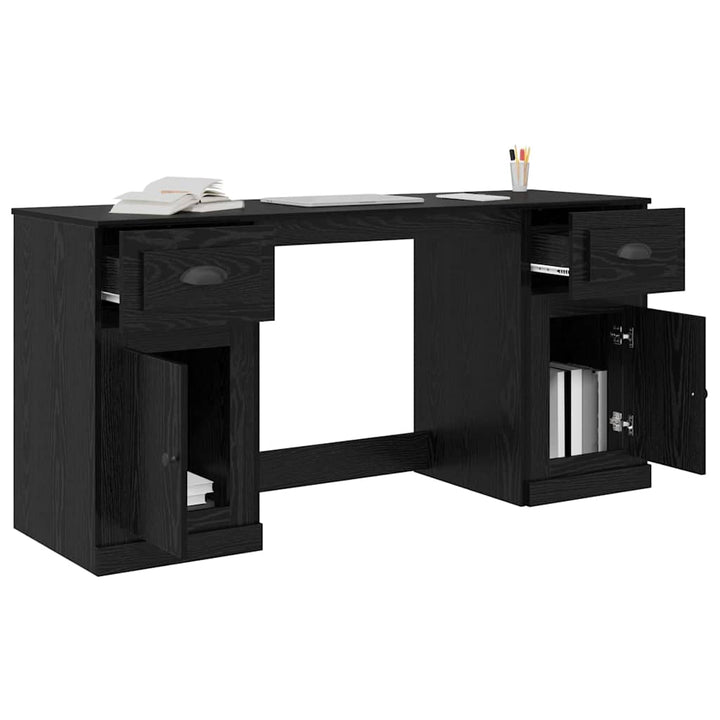 Skrivebord med skab Sort eg Konstrueret træ 154,5 x 50 x 75 cm