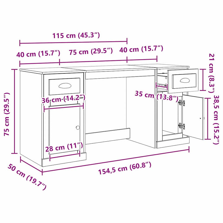 Skrivebord med skab Sort eg 154,5 x 50 x 75 cm Konstrueret træ