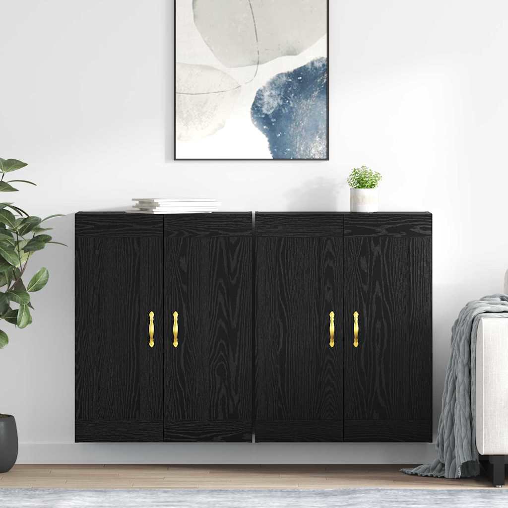 Væghængt skab 2 pcs Sort eg 69,5 x 34 x 90 cm Konstrueret træ