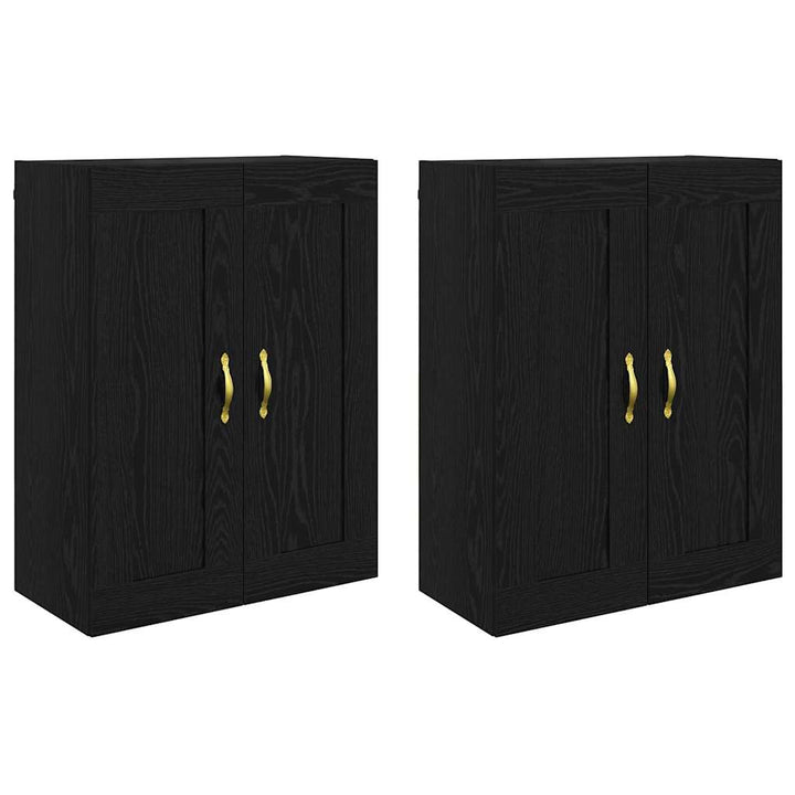 Væghængt skab 2 pcs Sort eg 69,5 x 34 x 90 cm Konstrueret træ