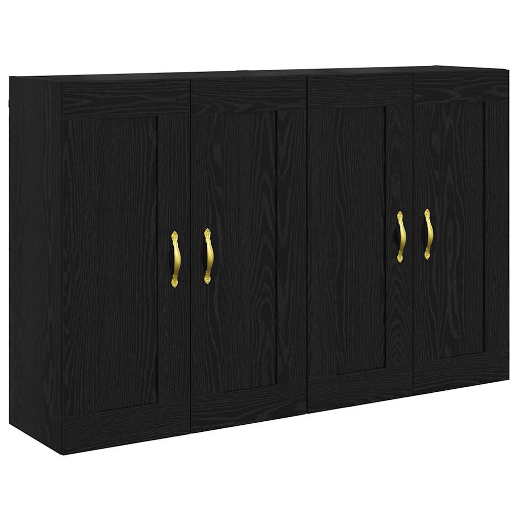 Væghængt skab 2 pcs Sort eg 69,5 x 34 x 90 cm Konstrueret træ