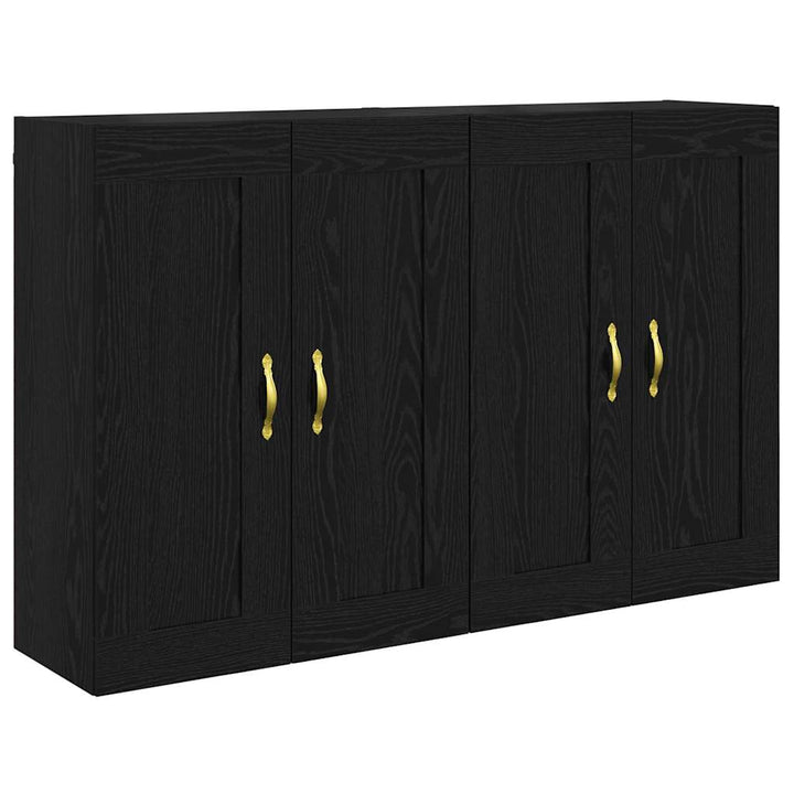 Væghængt skab 2 pcs Sort eg 69,5 x 34 x 90 cm Konstrueret træ