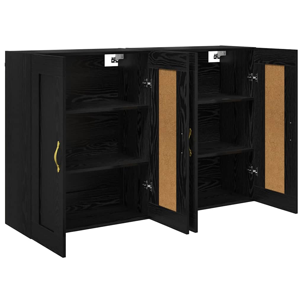 Væghængt skab 2 pcs Sort eg 69,5 x 34 x 90 cm Konstrueret træ
