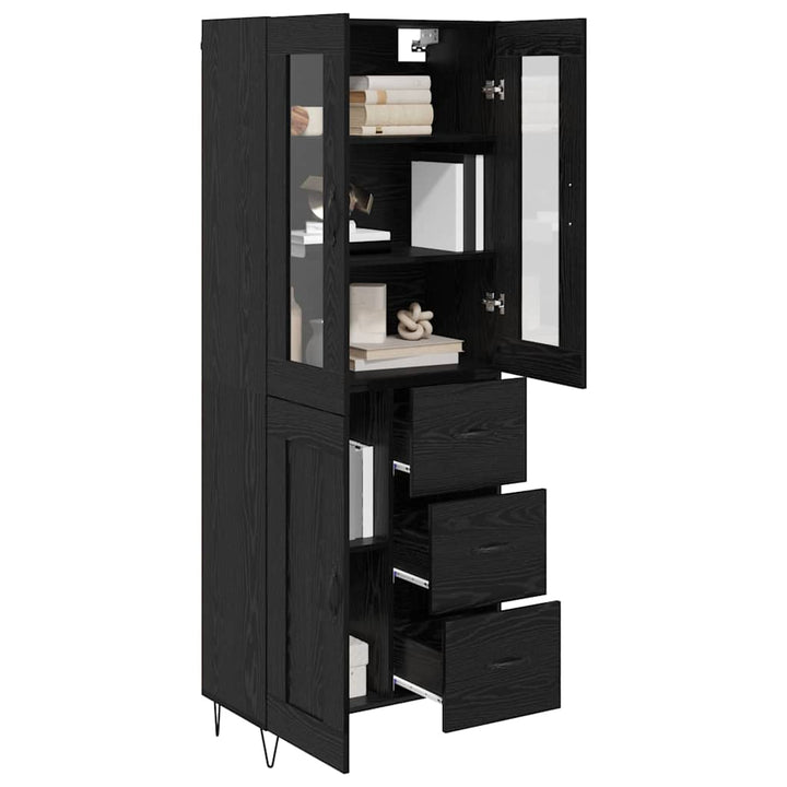 Highboard med skuffe Sort eg 69,5 x 34 x 90 cm Konstrueret træ