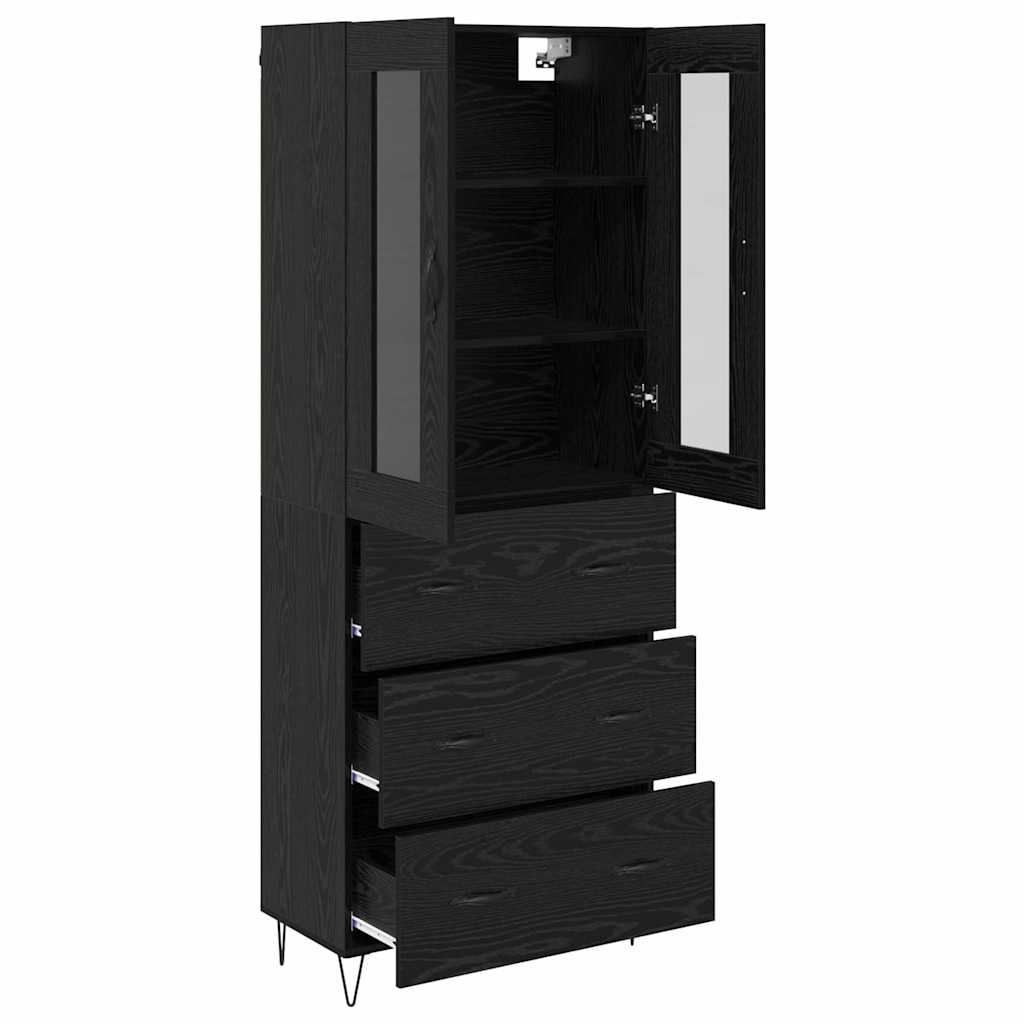 Highboard med skuffe Sort eg 69,5 x 34 x 90 cm Konstrueret træ